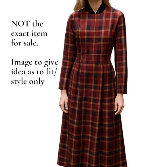 MHM Vintage Long Red Black Plaid Maxi Double Breasted Homestead Button Dress - Picture 2 of 9